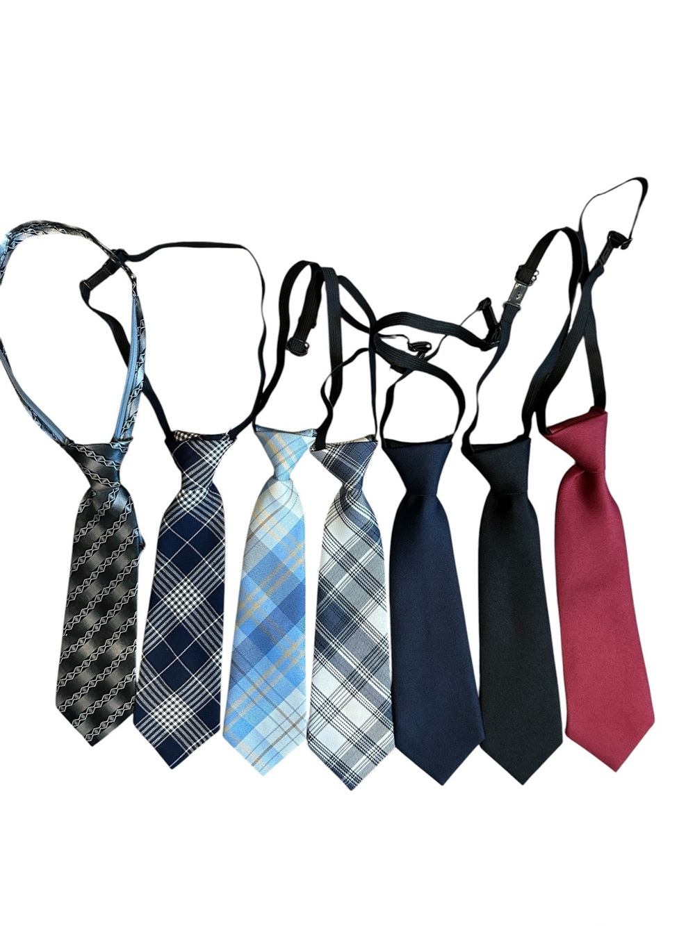 Lot of 7 Boys Pre-tied Adjustable Neckties 11” Ages 2-5 Preppy Formal School